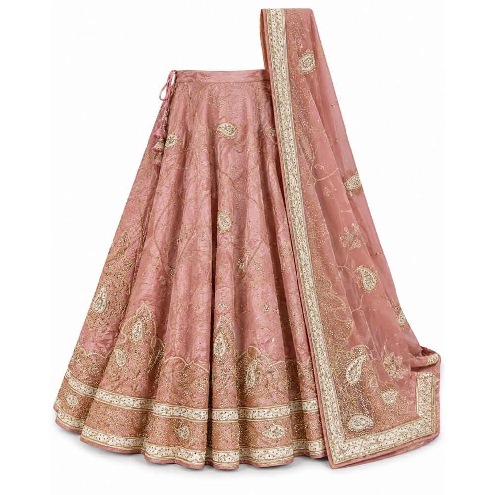 Dusty Rose Gold Embroidered Lehenga Skirt Dupatta 2 Piece Set